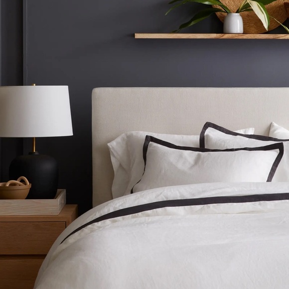 QUINCE EUROPEAN LINEN CONTRAST FLANGE DUVET COVER SET KING/CALKING - Picture 3 of 9